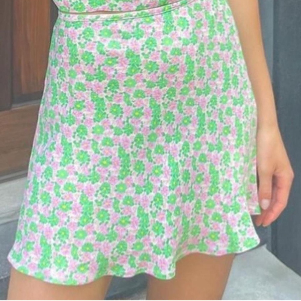 NWT Cider Little Floral Print, Green and Pink  Mini Skirt Size XS